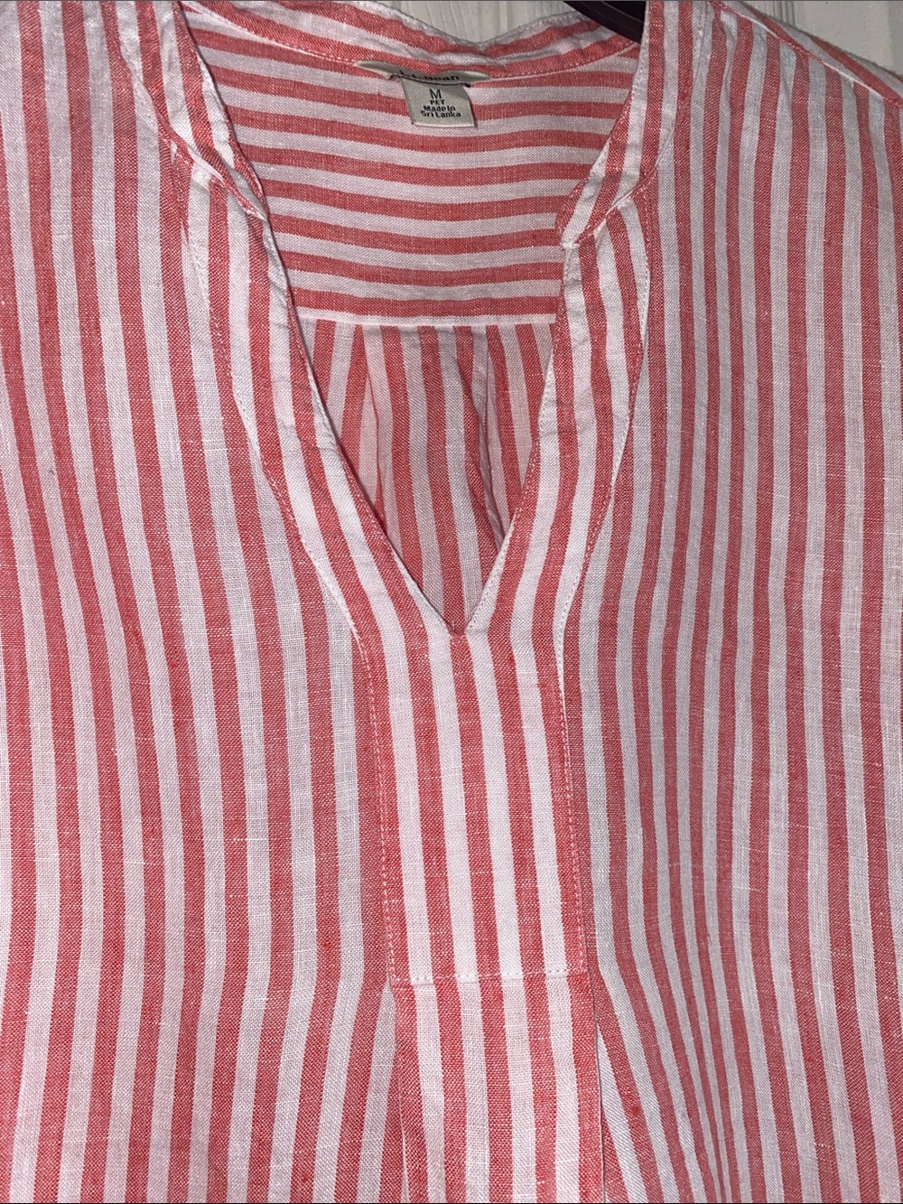 L.L. Bean Pink and White Striped V-Neck Tunic Top - Picture 3 of 7